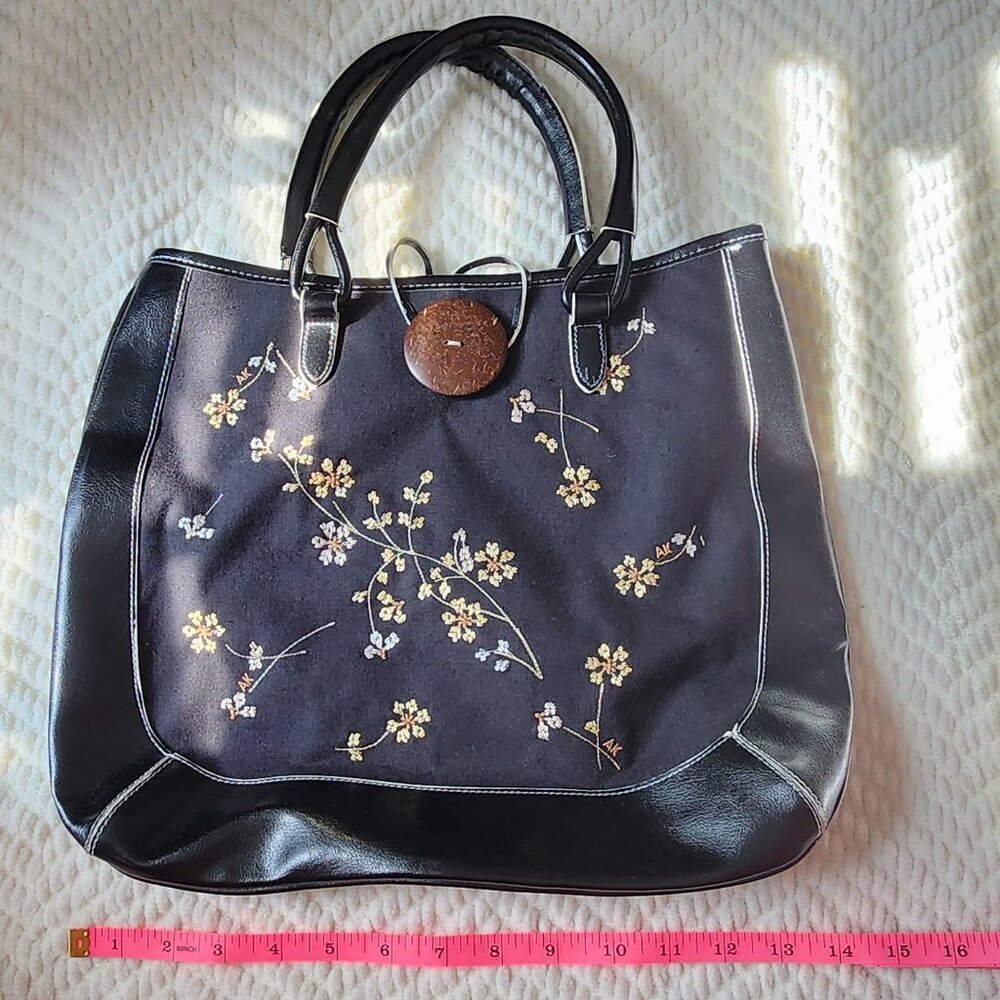 Anne Klein Tote with Floral Embroidery - Black - Picture 6 of 7